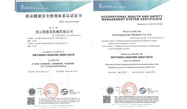 Occupational Health and Safety Management System Certification Certificate